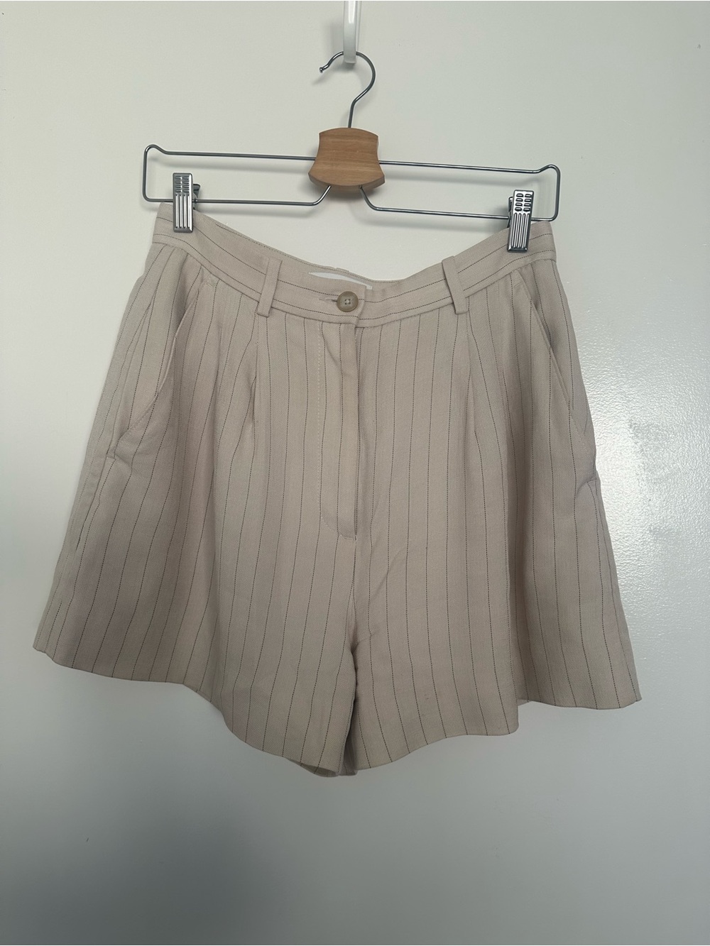 Banana Republic Pinstripe Light Beige High-Rise Shorts